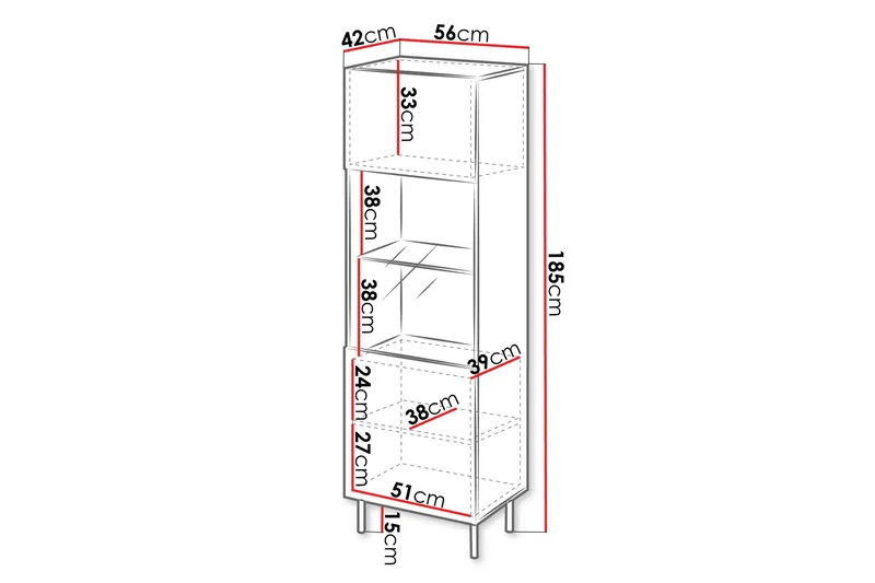 Lionel Vitrinskåp 42 cm djup 56 cm bred 185 cm hög Ljust Trä - Kashmir - Products - Förvaring - Skåp - Vitrinskåp