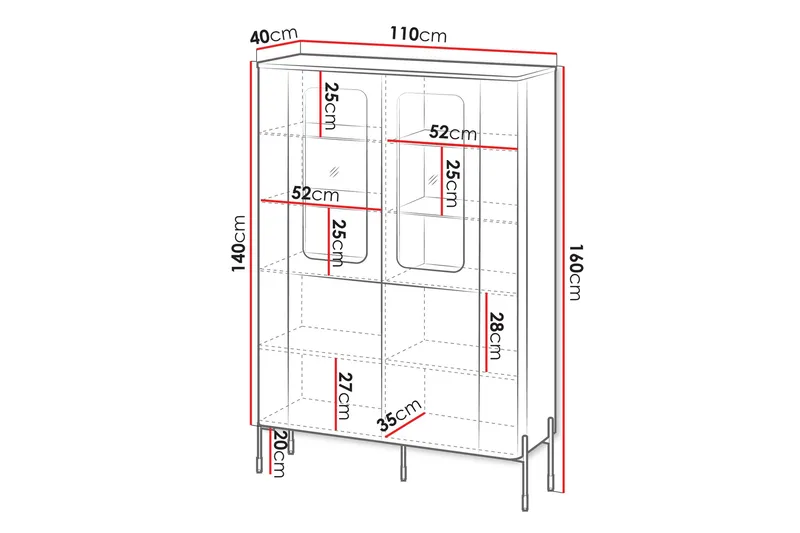 Sherie Vitrinskåp 110x160 cm - Brun - Products - Förvaring - Skåp - Vitrinskåp