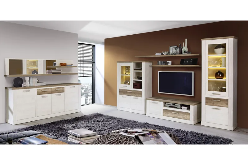 Talebi Skänk 41 cm djup 108 cm bred 212 cm hög Ljust Trä - Brun/Vit - Products - Förvaring - Skåp - Vitrinskåp