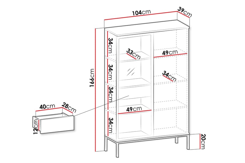Tenorio Vitrinskåp 104x166 cm - Beige - Products - Förvaring - Skåp - Vitrinskåp