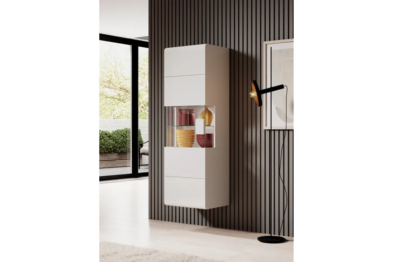 Toreno Vitrinskåp 39 djup 53 cm bred 159 cm hög Ljust Trä Glas - Vit - Products - Förvaring - Skåp - Vitrinskåp