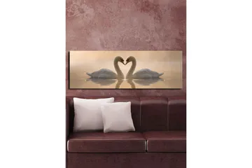 Stor Canvastavla 90x30 cm - Två svanar som formar ett hjärta med sina halsar - Vit / Beige - Products - Inredning - Tavlor & posters - Canvastavla