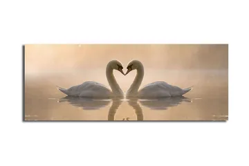 Stor Canvastavla 90x30 cm - Två svanar som formar ett hjärta med sina halsar - Vit / Beige - Products - Inredning - Tavlor & posters - Canvastavla