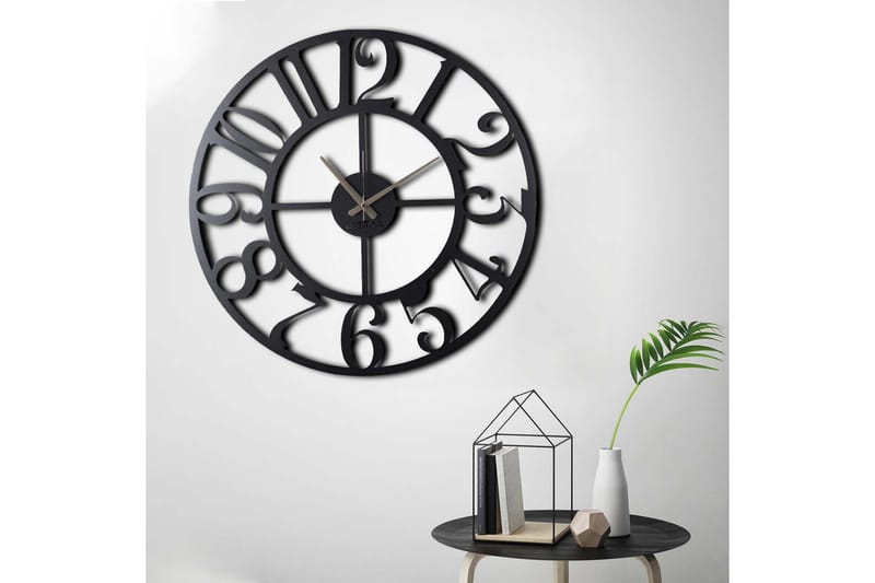 Dekorativ Metallväggklocka - Svart - Products - Inredning - Väggdekor - Väggklocka & väggur