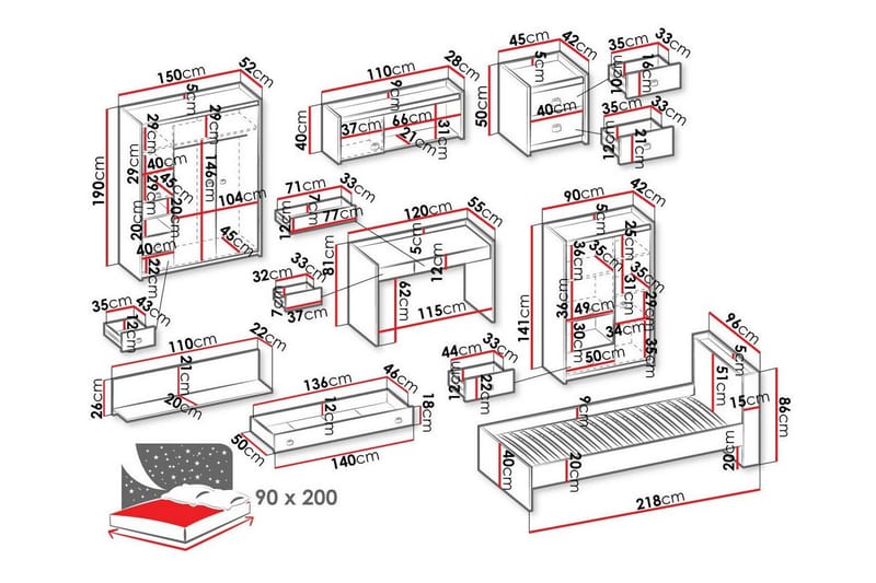 Rathmore Möbelset För Barnrum - Grå - Products - Möbler - Barnmöbler - Barnmöbelset
