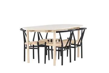 Andy Matgrupp 180 cm Oval med 4 Alfons stolar - Whitewash/Svart - Products - Möbler - Bord & matgrupp - Matgrupp