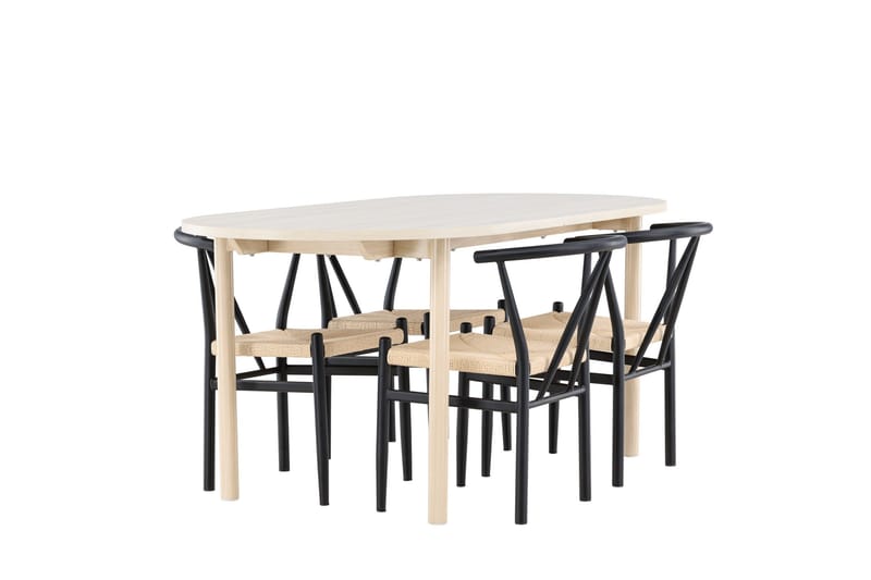 Andy Matgrupp 180 cm Oval med 4 Alfons stolar - Whitewash/Svart - Products - Möbler - Bord & matgrupp - Matgrupp
