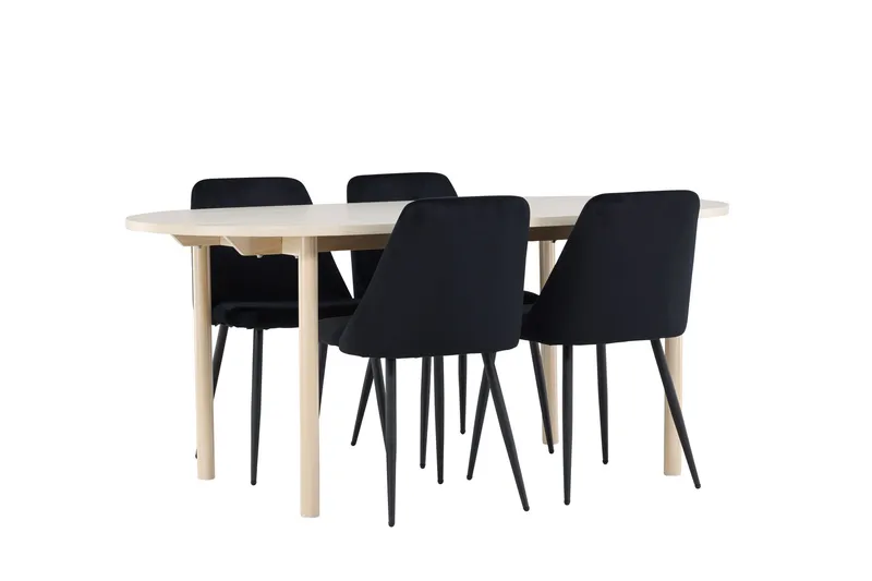 Andy Matgrupp 180 cm Oval med 4 Night stolar - Whitewash/Svart - Products - Möbler - Bord & matgrupp - Matgrupp