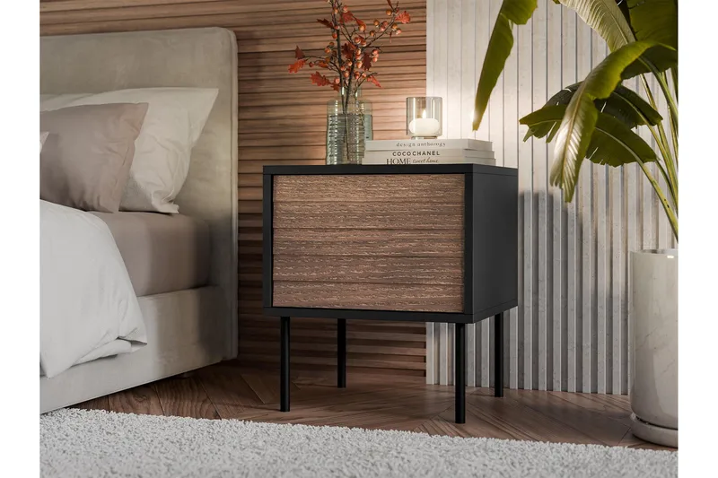 Belonger Sängbord 45 cm - Svart/Valnöt - Products - Möbler - Bord & matgrupp - Avlastningsbord & sidobord - Sängbord & nattduksbord