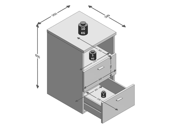 Colima Sängbord 35 cm med Förvaring 2 Lådor + Hylla - Grå/Natur - Products - Möbler - Bord & matgrupp - Avlastningsbord & sidobord - Sängbord & nattduksbord