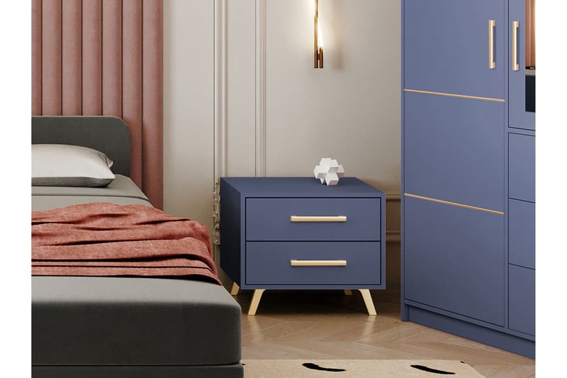 Escaldes Sängbord 54 cm - Matt Blå/Guld - Products - Möbler - Bord & matgrupp - Avlastningsbord & sidobord - Sängbord & nattduksbord