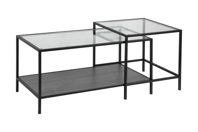 Hasslevik Satsbord 90 cm med Förvaring Hylla 2 Bord, Glas/Svart