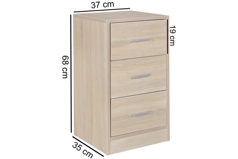 Sängbord Wohnling för resårbotten, 68 cm hög och 3 lådor i modern design Sonoma - Sonoma - Products - Möbler - Bord & matgrupp - Avlastningsbord & sidobord - Sängbord & nattduksbord