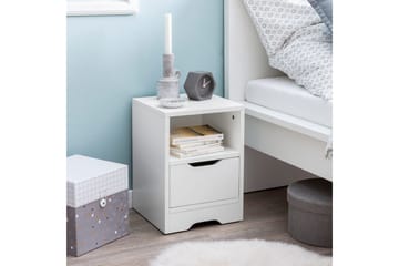 Sängbord Wohnling Vit med 1 låda Enkel modern design och hylla - Products - Möbler - Bord & matgrupp - Avlastningsbord & sidobord - Sängbord & nattduksbord