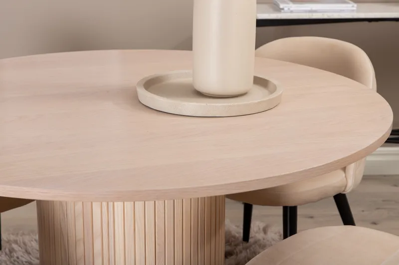 Biana Matgrupp 100 cm Rund inkl 4 Velvets Stolar - Beige/Svart - Products - Möbler - Bord & matgrupp - Matgrupp