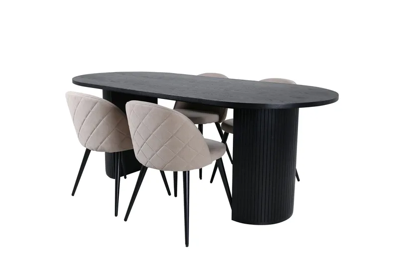 Bianca Matgrupp 200 cm Oval med 4 Velvet stolar - Beige - Products - Möbler - Bord & matgrupp - Matgrupp