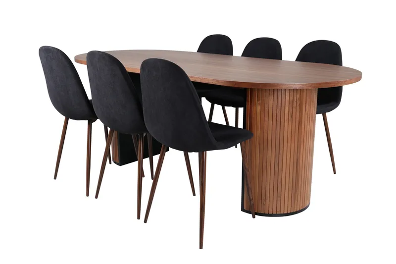 Bianca Matgrupp 200 cm Oval med 6 Polar stolar, Svart
