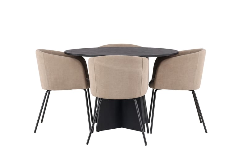 Bootcut Matgrupp 110 cm Rund med 4 Berit stolar, Beige