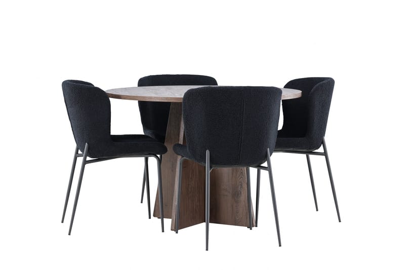 Bootcut Matgrupp 110 cm Rund med 4 Modesto stolar - Mocca/Svart - Products - Möbler - Bord & matgrupp - Matgrupp