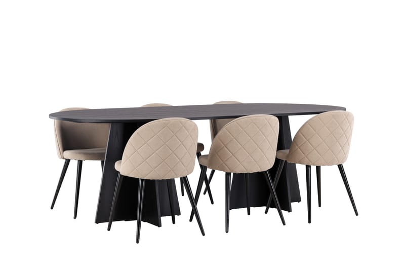 Bootcut Matgrupp 230 cm Rektangulär med 6 Velvet stolar - Beige - Products - Möbler - Bord & matgrupp - Matgrupp