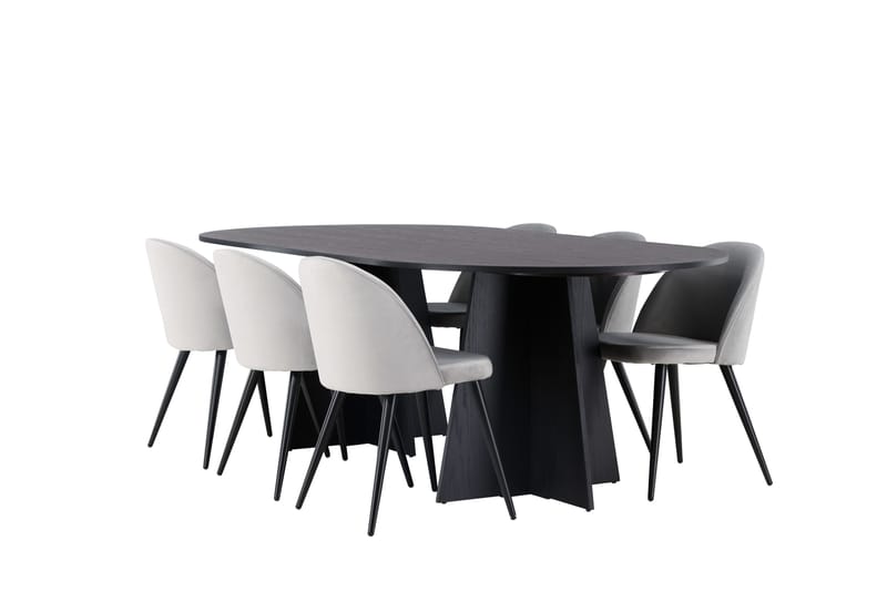 Bootcut Matgrupp 230 cm Rektangulär med 6 Velvet stolar - Svart - Products - Möbler - Bord & matgrupp - Matgrupp