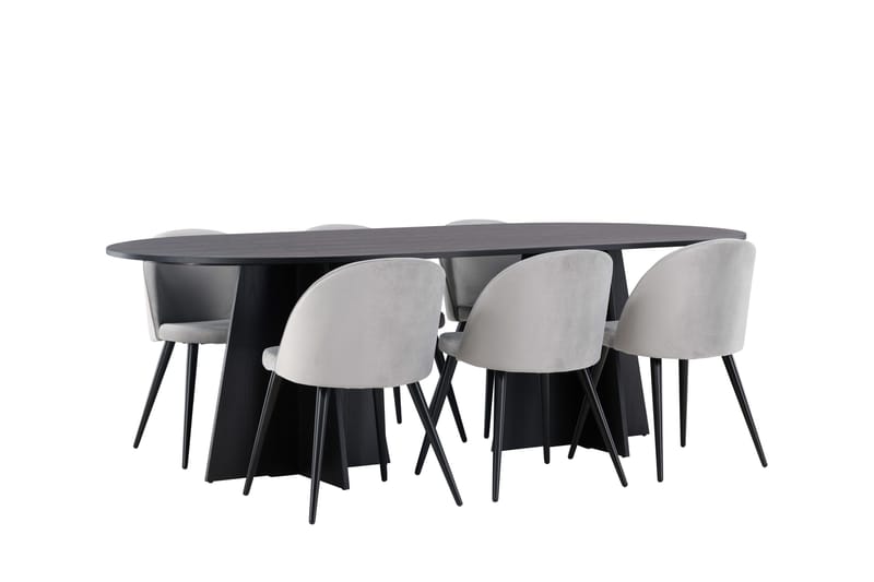 Bootcut Matgrupp 230 cm Rektangulär med 6 Velvet stolar - Svart - Products - Möbler - Bord & matgrupp - Matgrupp