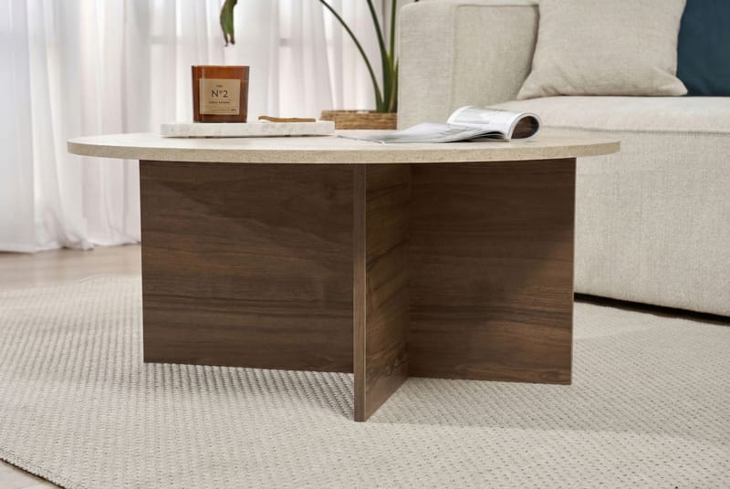 Boro Soffbord 90x40x90 cm - Travertine och Walnut - Products - Möbler - Bord & matgrupp - Soffbord