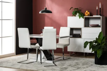 Cesi Matgrupp 140 cm med 4 Cibus Stol - Vit/Svart/Svart PU/Krom - Products - Möbler - Bord & matgrupp - Matgrupp