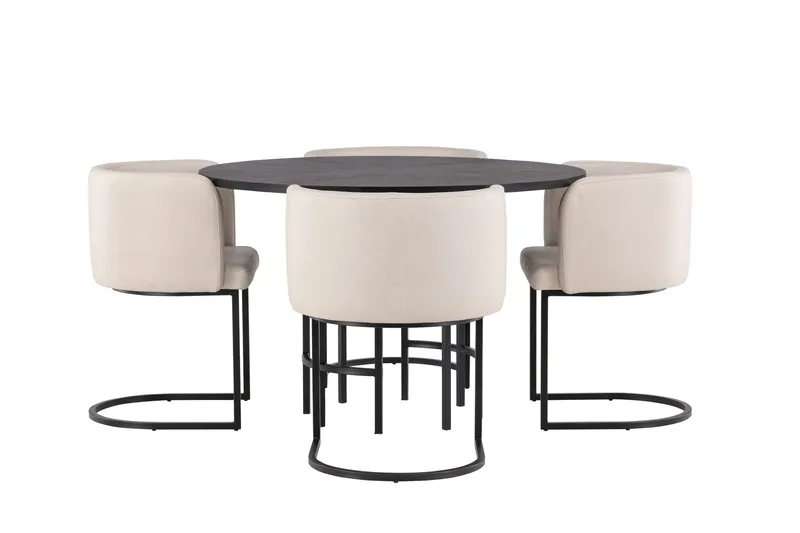 Copenhagen Matgrupp 115 cm Rund med 4 Simrishman stolar, Beige