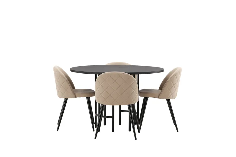 Copenhagen Matgrupp 115 cm Rund med 4 Velvet stolar, Beige