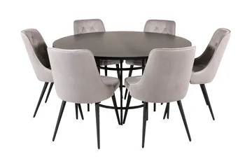Copenhagen Matgrupp med 6 Valera Lyx Sammetsstolar Svart/Grå - Furniture Fashion - Products - Möbler - Bord & matgrupp - Matgrupp