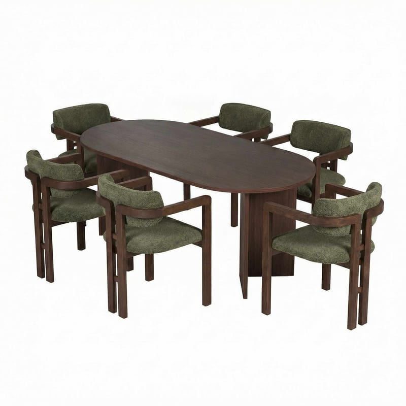 Dano Matbord 180 cm med 6 Bonavista Stolar - Milano Walnut, Dark Walnut, Green - Products - Möbler - Bord & matgrupp - Matgrupp
