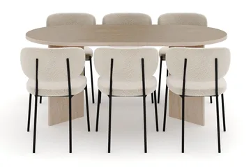 Dano Matbord 180 cm  med 6 Gemmiano Matstolar - Travertin / Vit Bouclé - Products - Möbler - Bord & matgrupp - Matgrupp