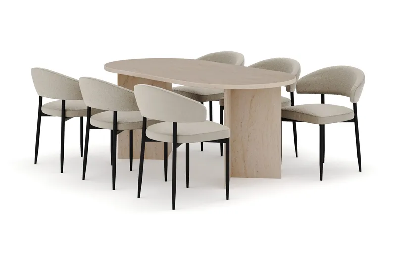 Dano Matbord 180 cm  med 6 Sawako Matstolar - Travertin / Beige - Products - Möbler - Bord & matgrupp - Matgrupp