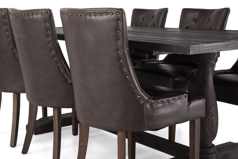 Dijon Matgrupp 200 cm med 6 Tuva Fåtölj - Vintage Trä / Brun Pu - Products - Möbler - Bord & matgrupp - Matgrupp