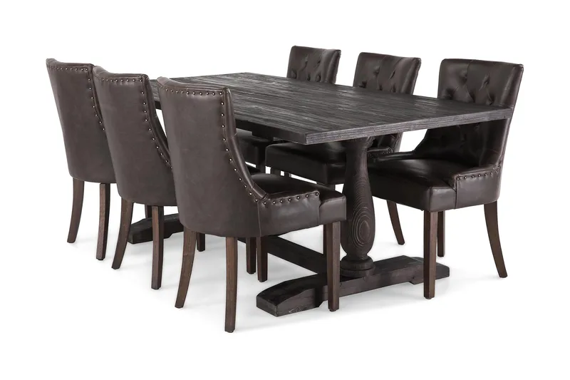 Dijon Matgrupp 200 cm med 6 Tuva Fåtölj, Vintage Trä / Brun Pu