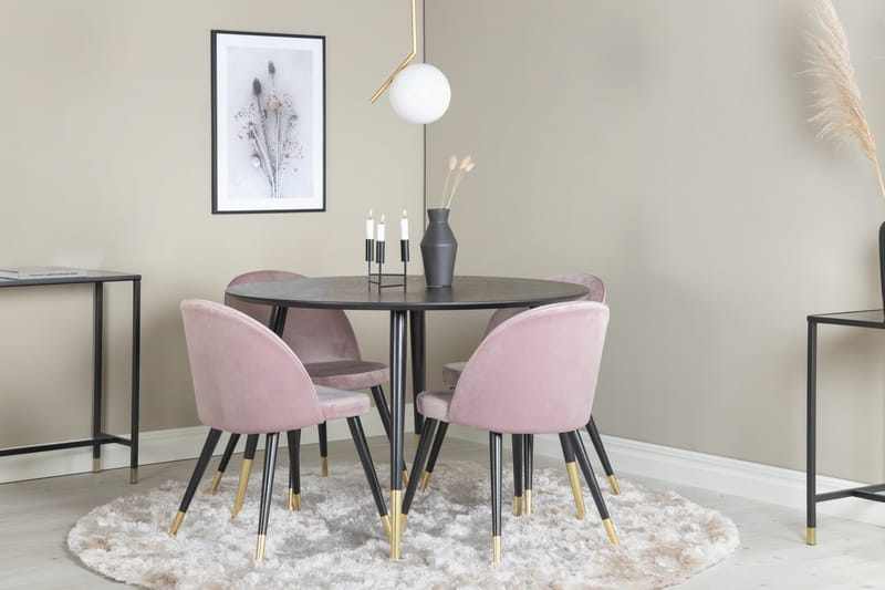 Dipp Matgrupp 115 cm Rund med 4 Velvet stolar - Svart/Guld - Products - Möbler - Bord & matgrupp - Matgrupp
