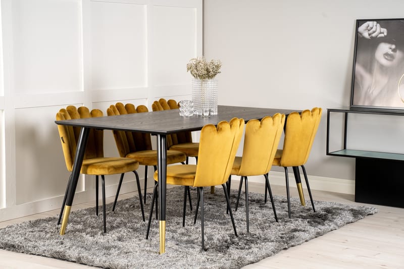 Dipp Matgrupp 180 cm Rektangulär med 6 Limhamn stolar - Svart/Guld - Products - Möbler - Bord & matgrupp - Matgrupp