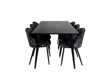 Dipp Matgrupp 180 cm Rektangulär med 6 Velvet stolar, Svart