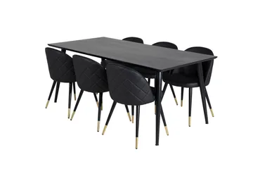Dipp Matgrupp 180 cm Rektangulär med 6 Velvet stolar - Svart/Guld - Products - Möbler - Bord & matgrupp - Matgrupp