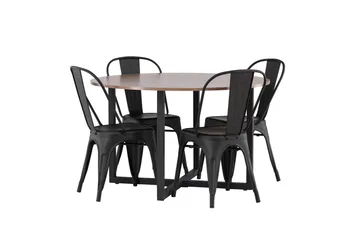 Durango Matgrupp 120 cm Rund med 4 Tempe Stolar - Valnöt - Products - Möbler - Bord & matgrupp - Matgrupp