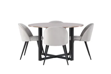 Durango Matgrupp 120 cm Rund med 4 Velvet Stolar - Valnöt - Products - Möbler - Bord & matgrupp - Matgrupp