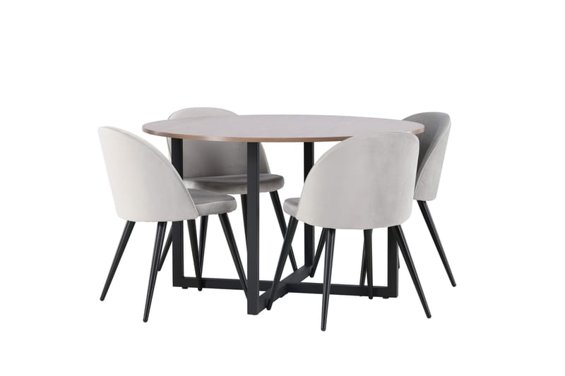 Durango Matgrupp 120 cm Rund med 4 Velvet Stolar - Valnöt - Products - Möbler - Bord & matgrupp - Matgrupp