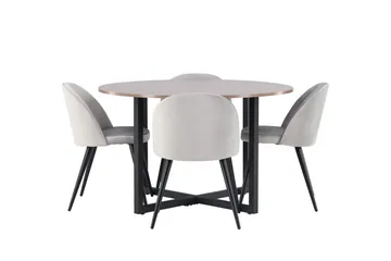 Durango Matgrupp 120 cm Rund med 4 Velvet Stolar, Valnöt