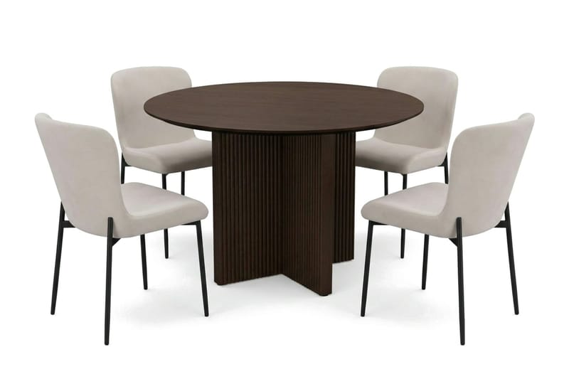 Edda Matgrupp runt 110 cm Rökt Ek med 4 Elsie Matstolar - Rökt ek/Beige - Products - Möbler - Bord & matgrupp - Matgrupp