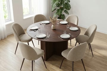 Edda Matgrupp runt 150 cm Valnöt med 6 Nibe Plus Matstolar - Products - Möbler - Bord & matgrupp - Matgrupp