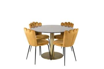 Estelle Matgrupp 106 cm Rund med 4 Limhamn stolar - Svart/Guld - Products - Möbler - Bord & matgrupp - Matgrupp