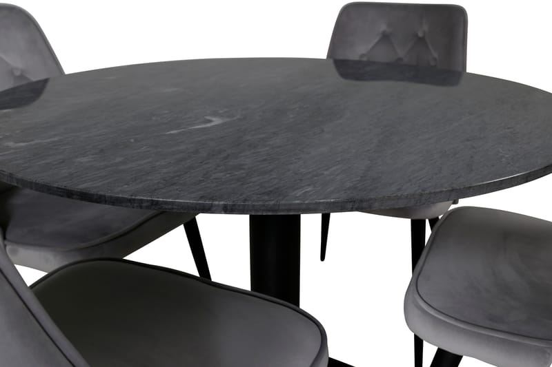 Estelle Matgrupp 106 cm Rund med 4 Velvet Deluxe stolar - Svart - Products - Möbler - Bord & matgrupp - Matgrupp