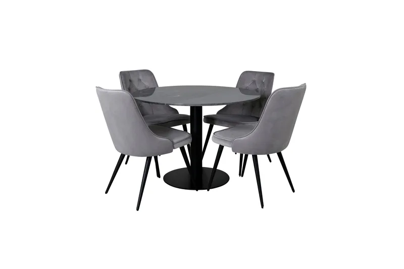 Estelle Matgrupp 106 cm Rund med 4 Velvet Deluxe stolar, Svart
