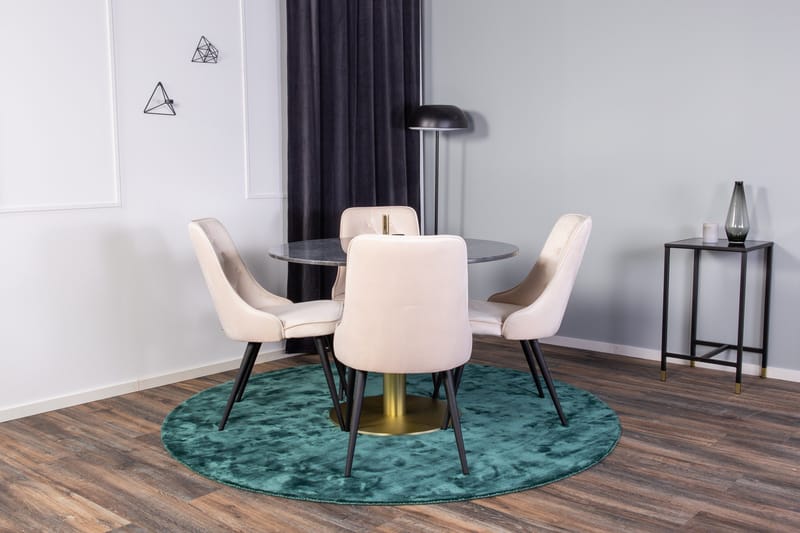 Estelle Matgrupp 106 cm Rund med 4 Velvet stolar - Beige - Products - Möbler - Bord & matgrupp - Matgrupp